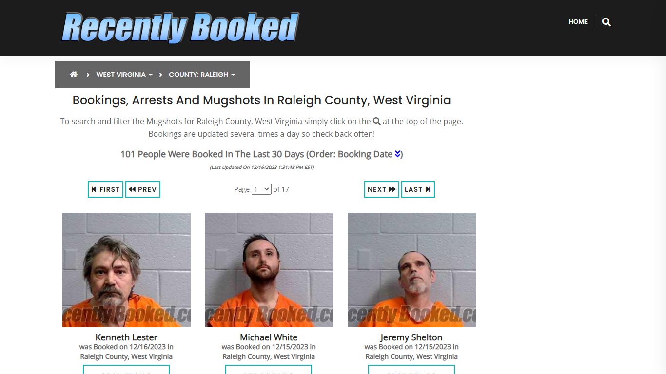 Bookings, Arrests and Mugshots in Raleigh County, West Virginia